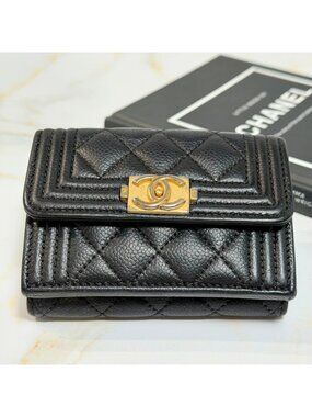 Chanel Boy Trifold Wallet Black